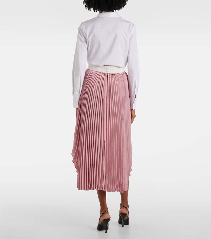 Leather-trimmed plissé maxi skirt