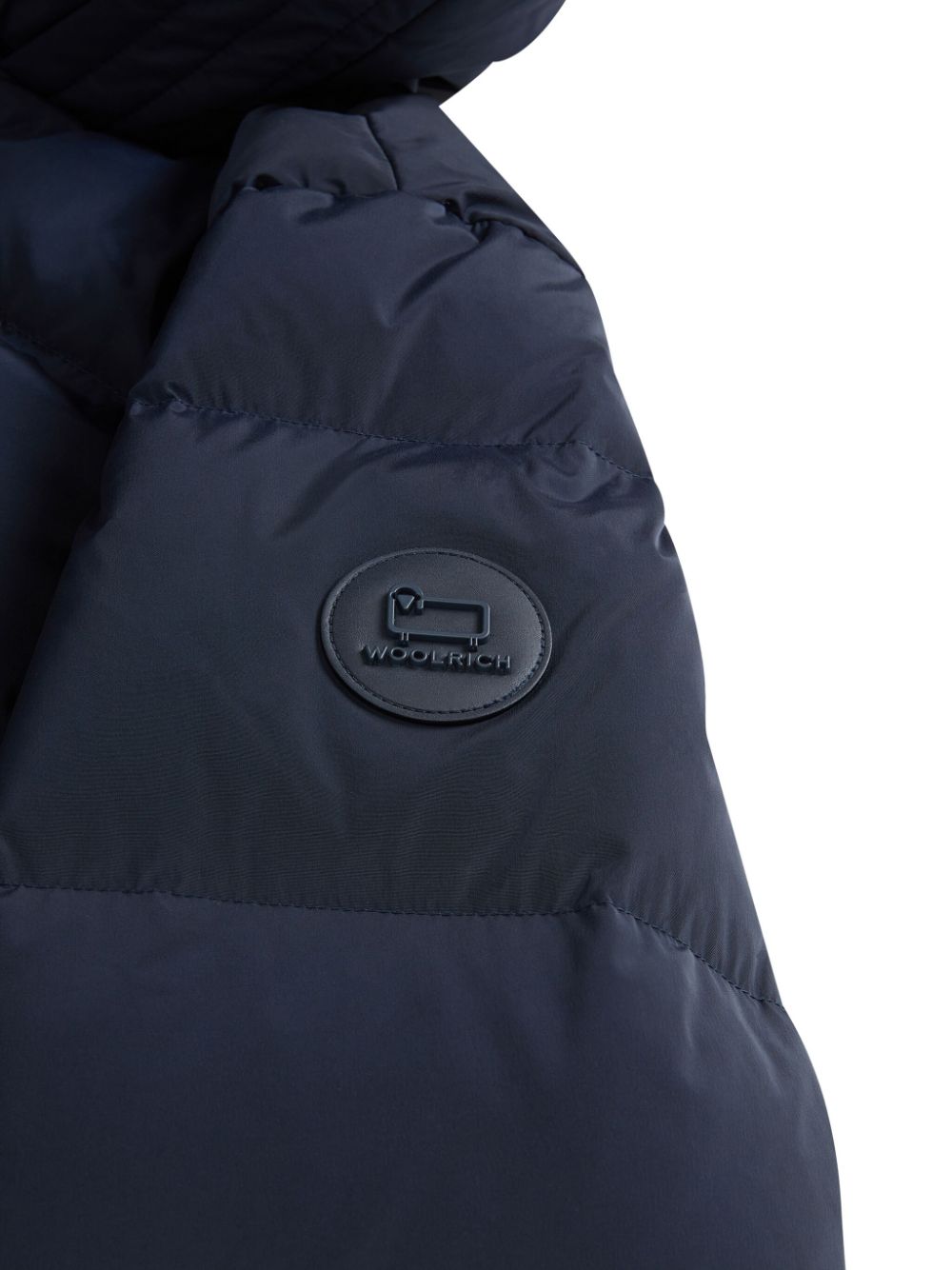 Womens Navy Blue Quilted Down Jacket With Hood