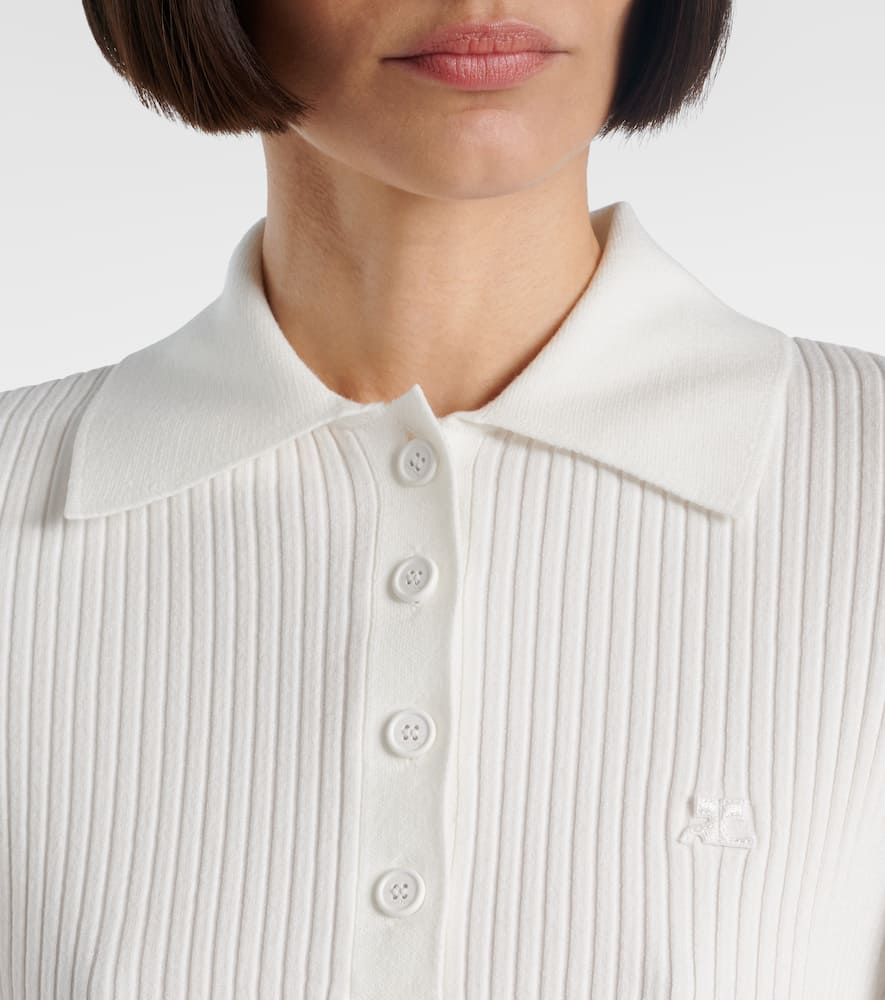 Courrèges Cropped ribbed-knit polo shirt