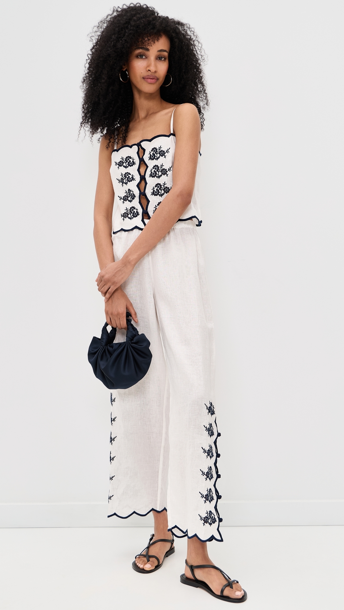 Madrid Embroidered Linen Pants Macadamia