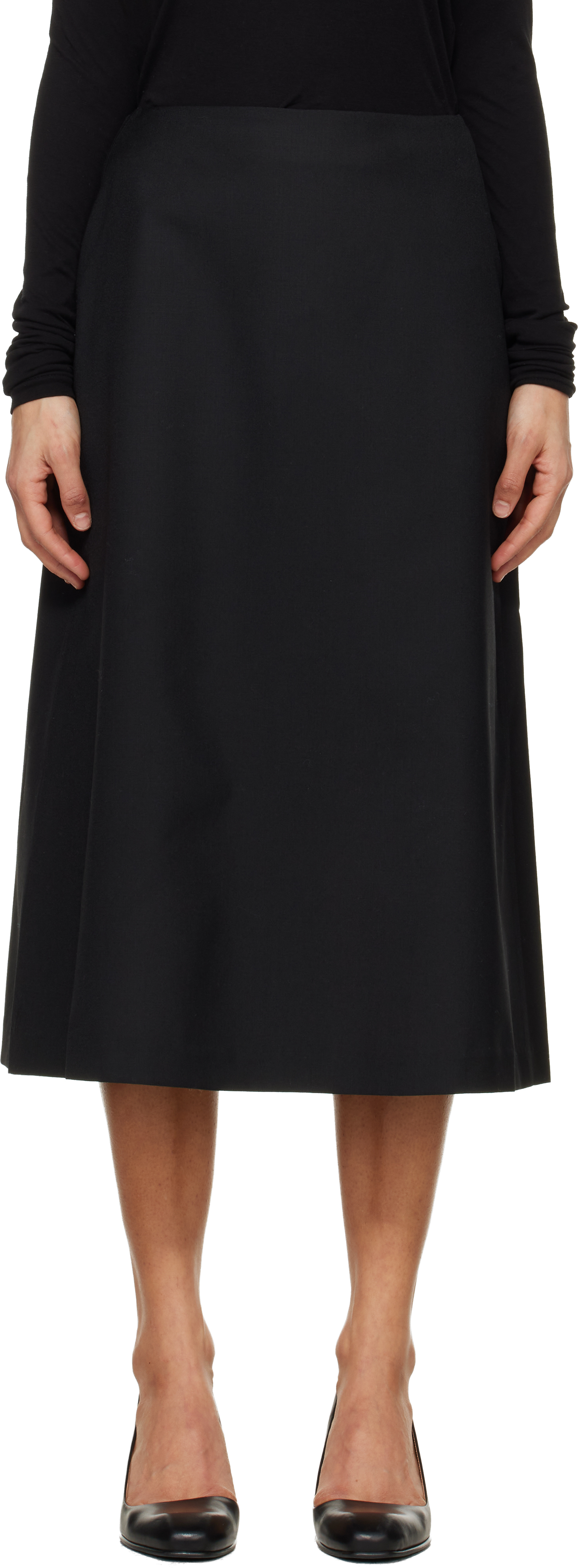 Black Wool Midi Skirt