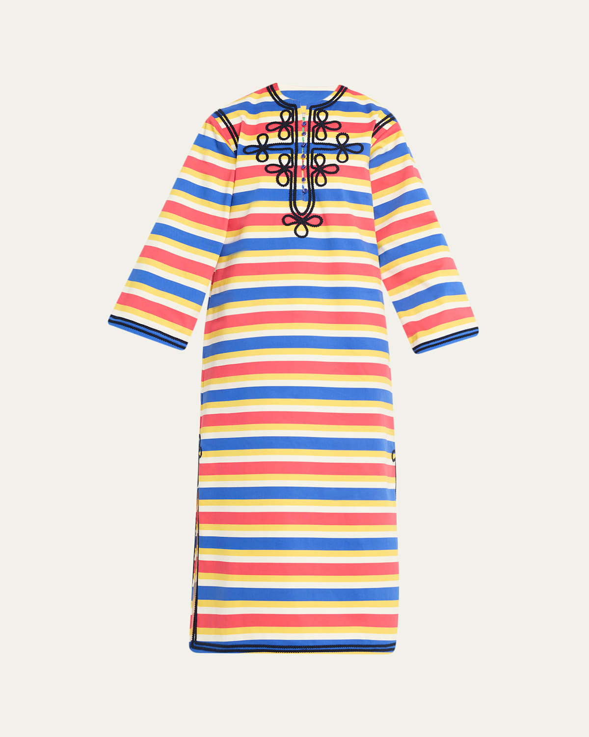 Embroidered Striped Cotton Maxi Dress
