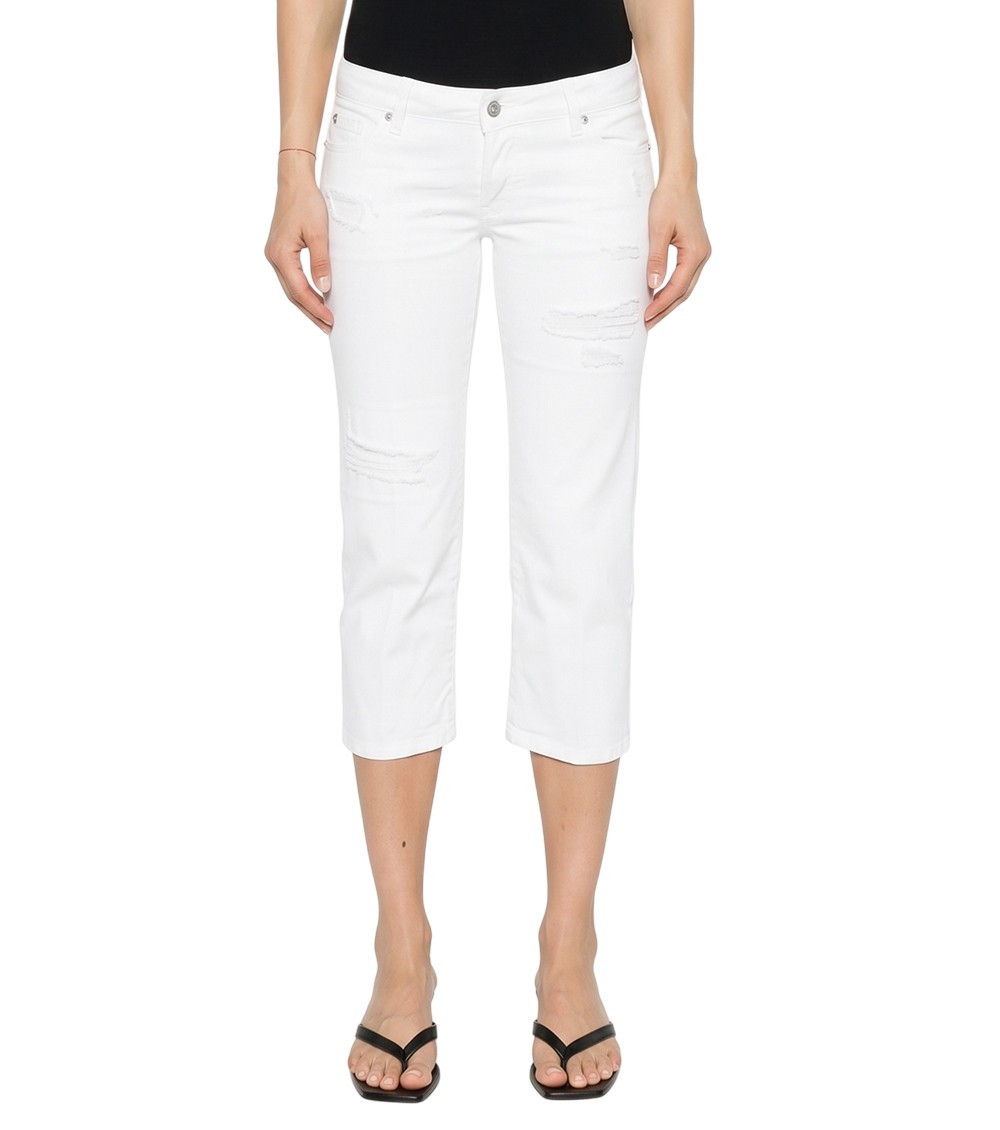 White Straight Mid Rise Jeans
