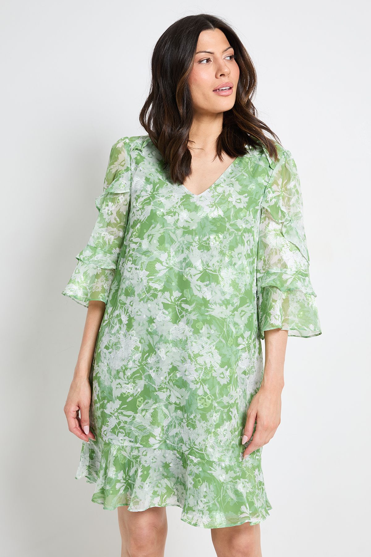 Wallis Womens Floral Print Ruffle Shift Dress - Green