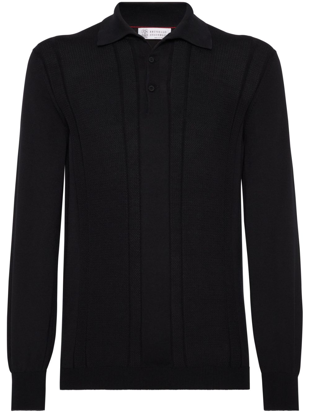 Cotton Waffle Knit Polo — Black