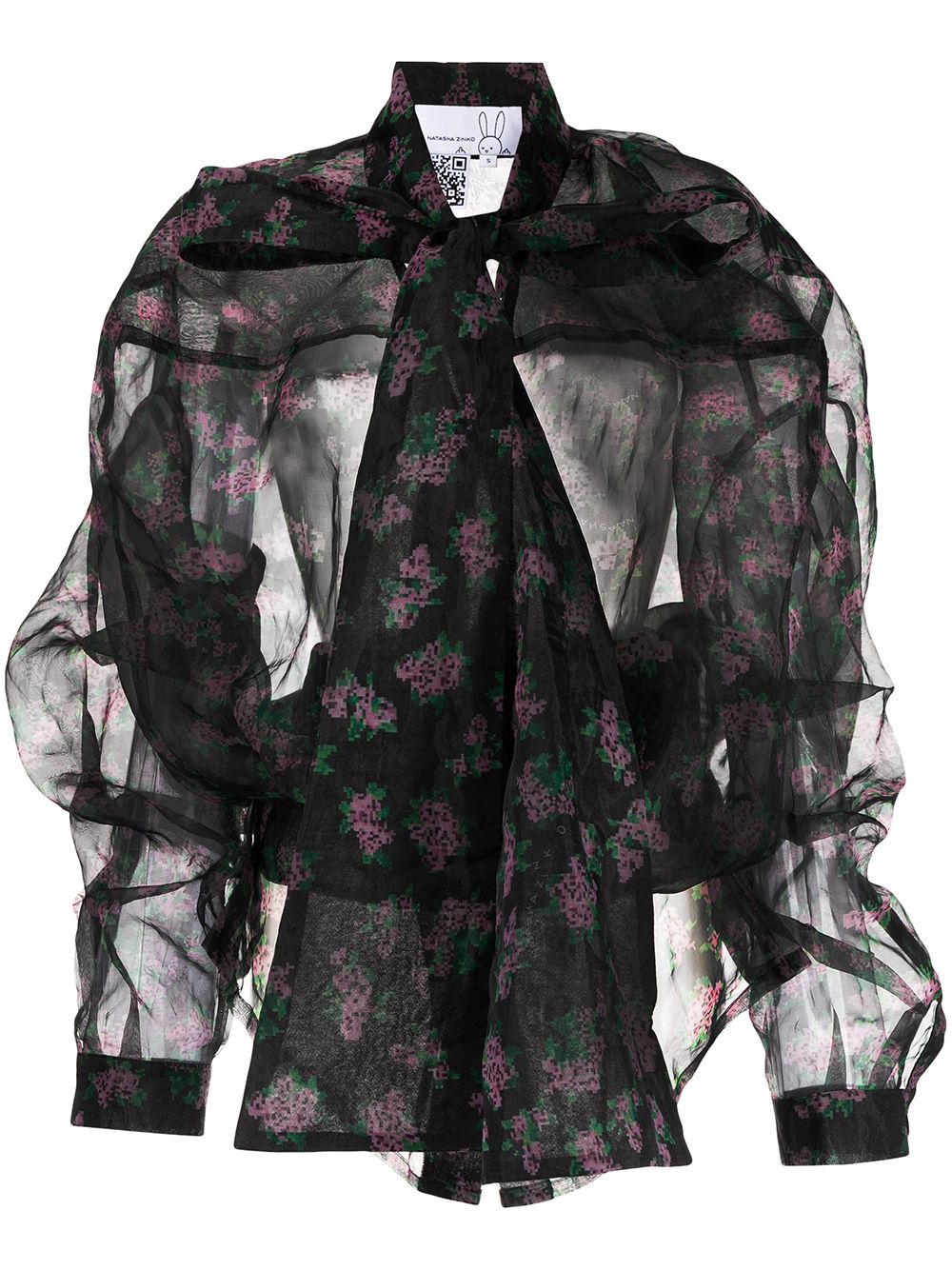 Pixel Flower deconstructed sheer shirt - Black