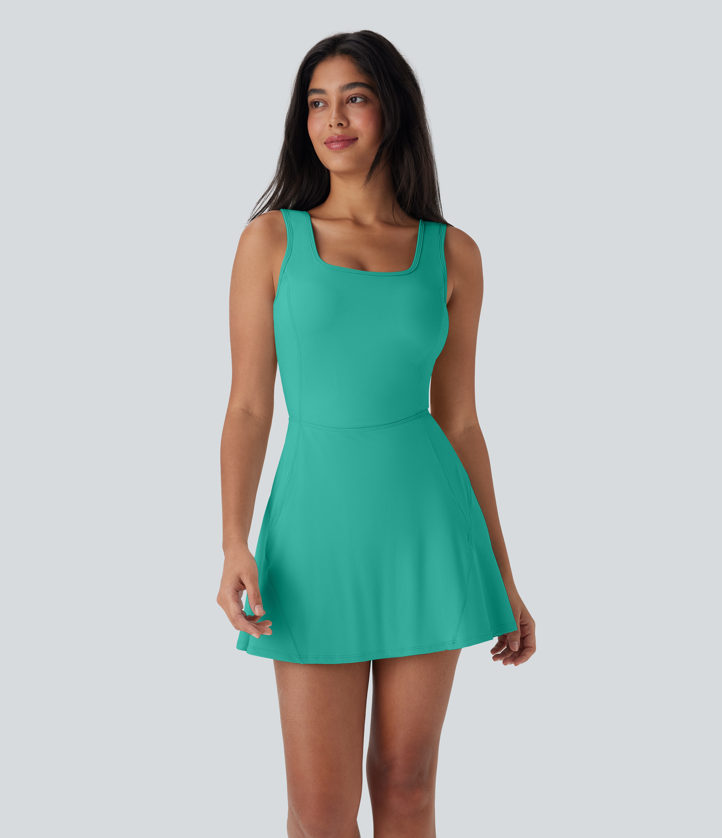 SoftlyZero™ Airy U Neck 2-in-1 Pocket Mini Cool Touch Dance Active Dress-Easy Peezy Workout Dress - Waterfall