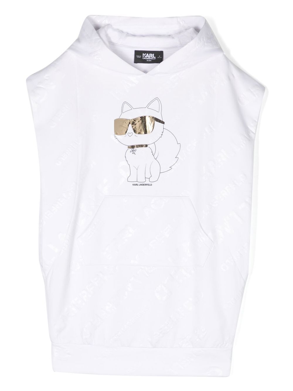 Foil cat-print hoodie dress - White