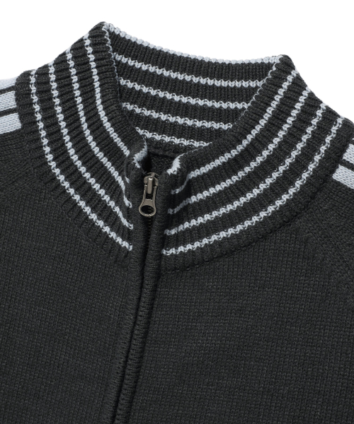STAR TRACK KNIT ZIP UP_CHARCOAL