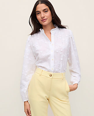 Ann Taylor Embroidered Ruffle Collar Shirt
