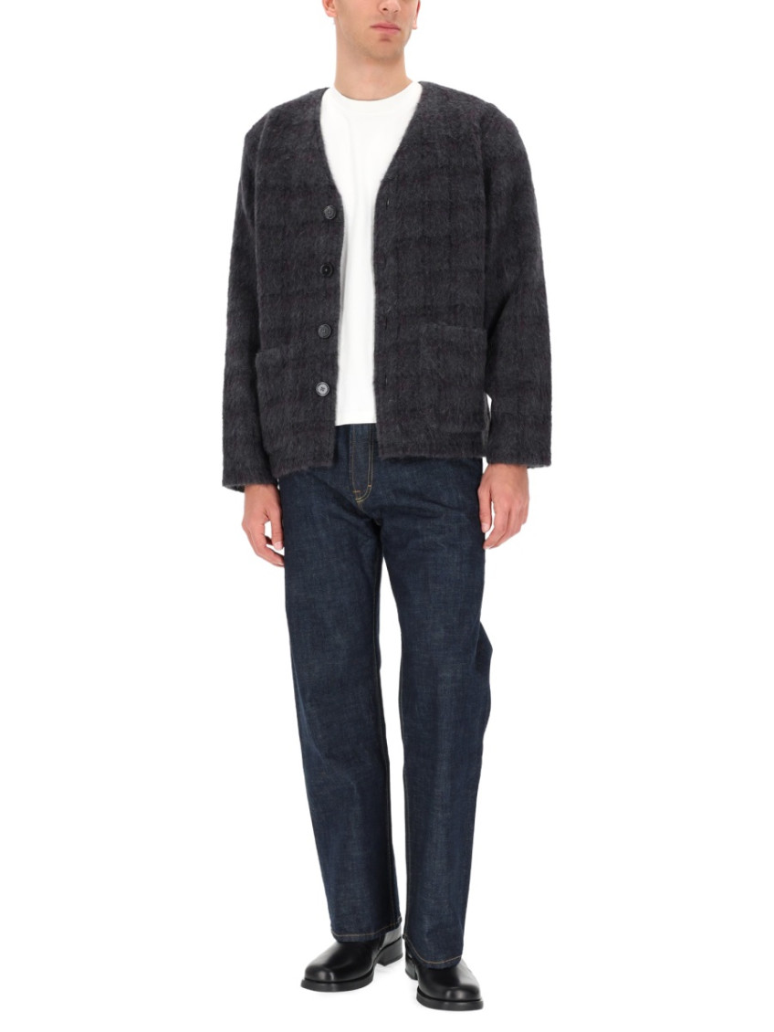 Grey Checks V Neck Cardigan