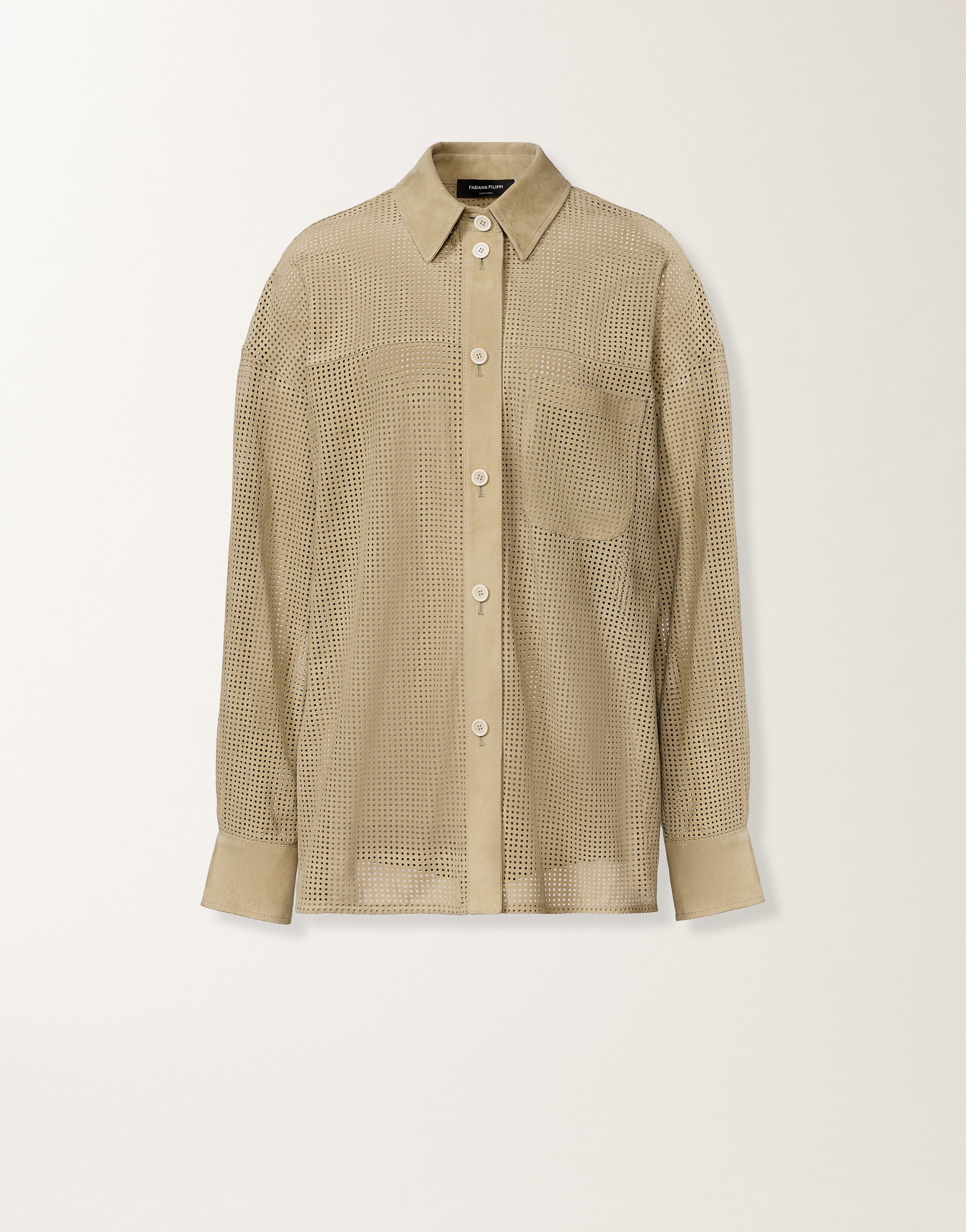 Shirt in perforated suede, khaki