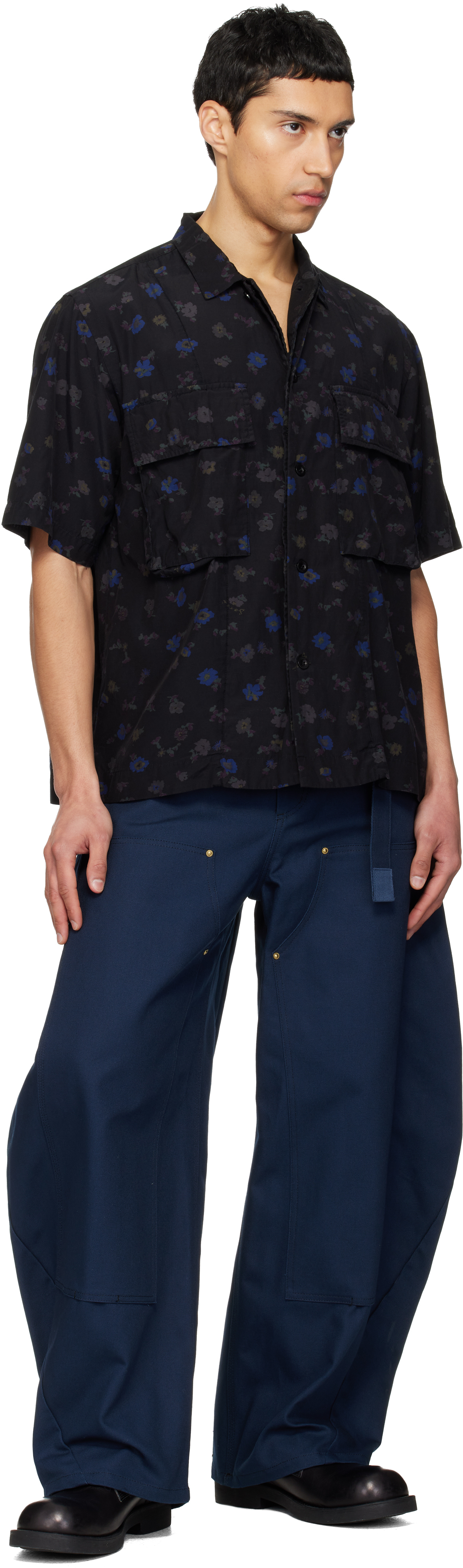 Black Overdyed Floral Print Shirt