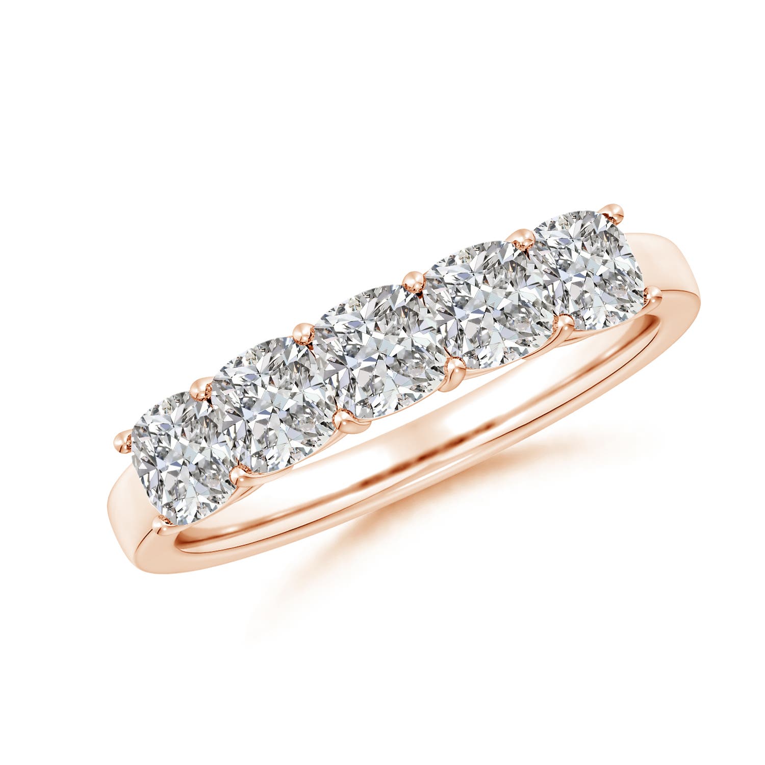 Angara 1.8 Carats Prong-Set Cushion Diamond Five Stone Wedding Ring in 14K Rose Gold