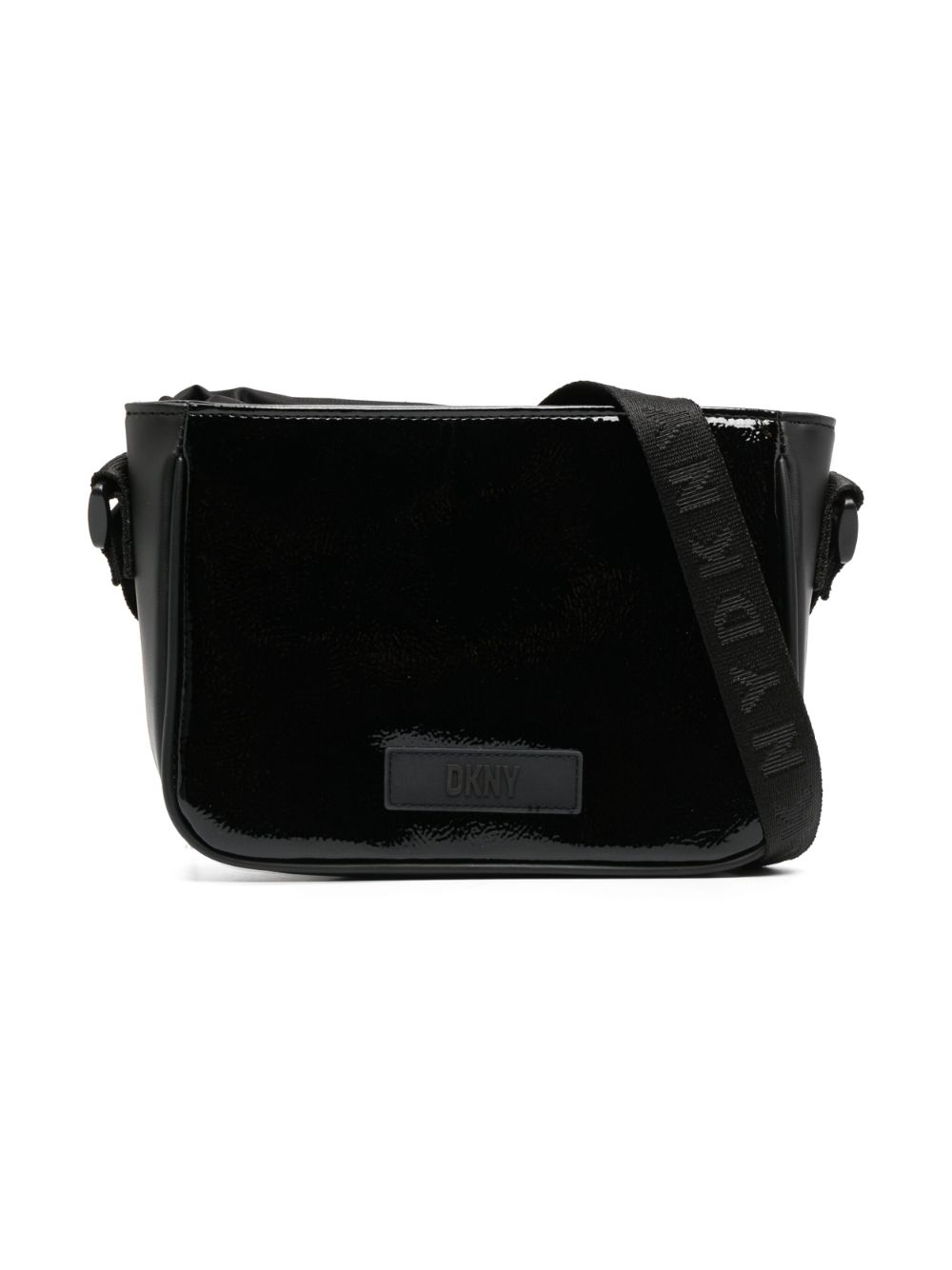 Patent open-top shoulder bag - Black