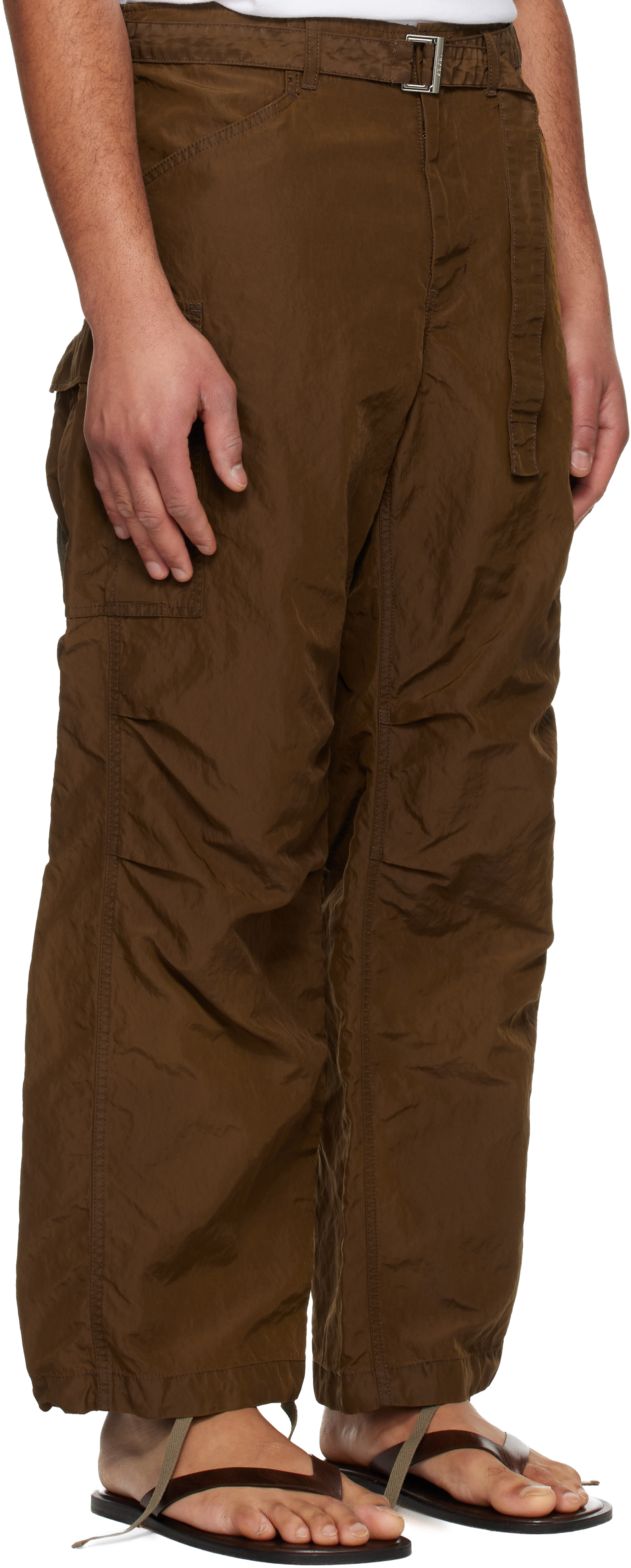 Brown Treated Nylon Twill Cargo Pants