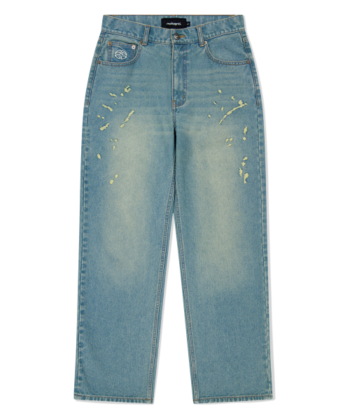 EMB SPLATTER DENIM PANT BLUE