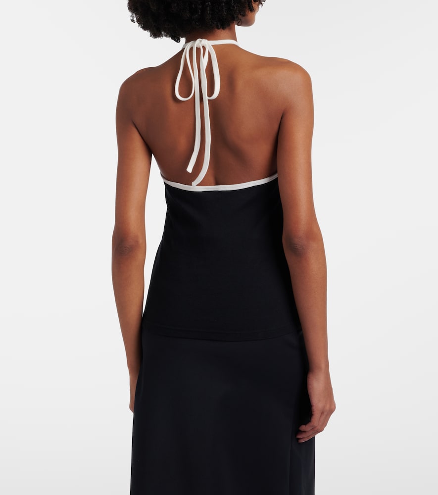 Courrèges Logo tie-back cotton halterneck top