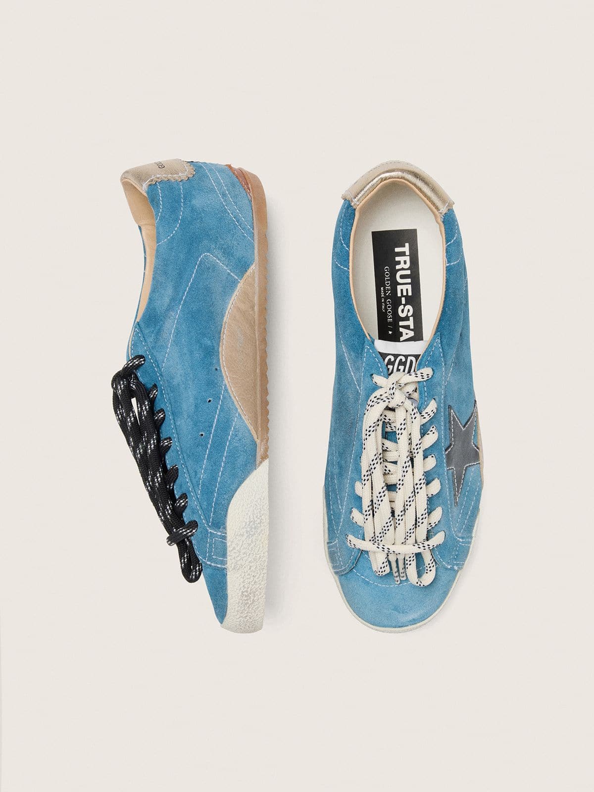 Golden Goose - Women's True-star In Teal Suede With Black Star And Cream Heel Tab, Woman