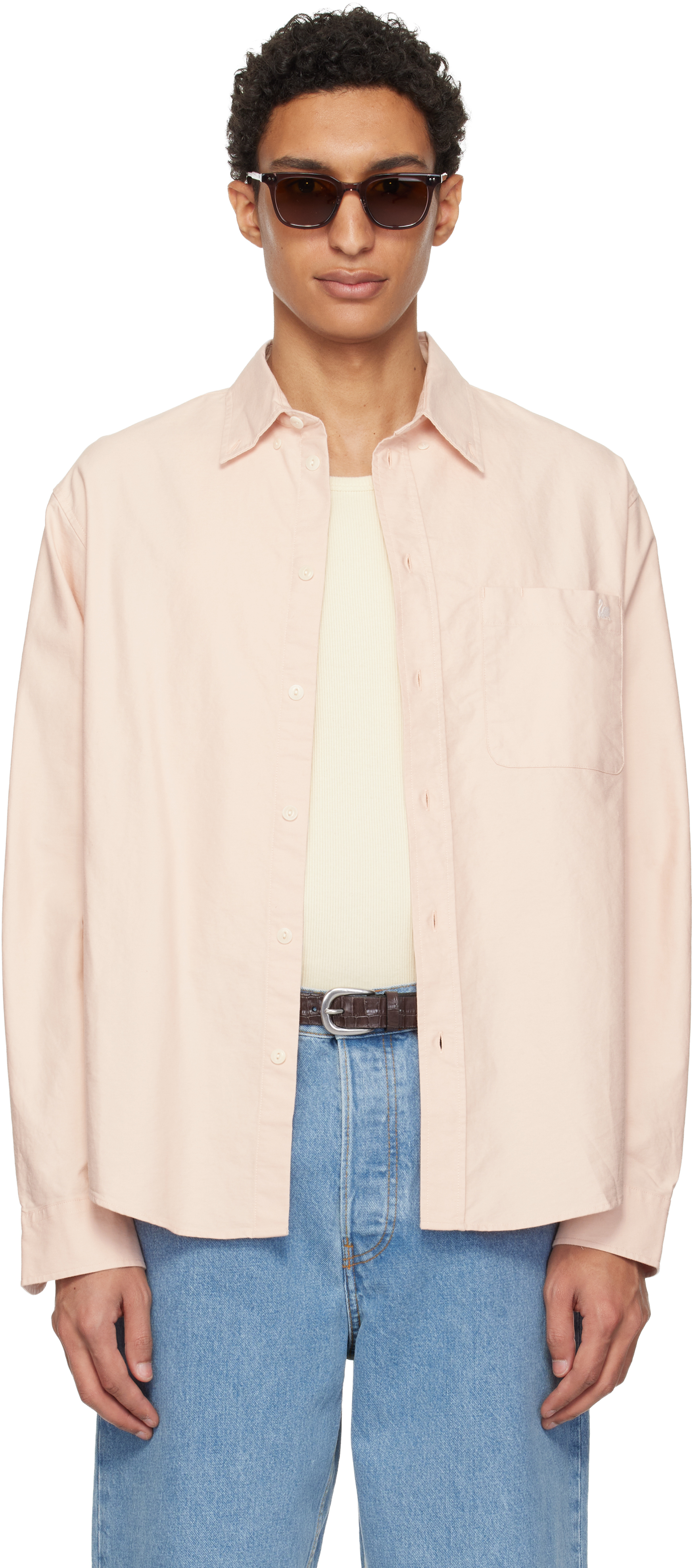 Pink Button-Down Cotton Oxford Long Sleeve Shirt
