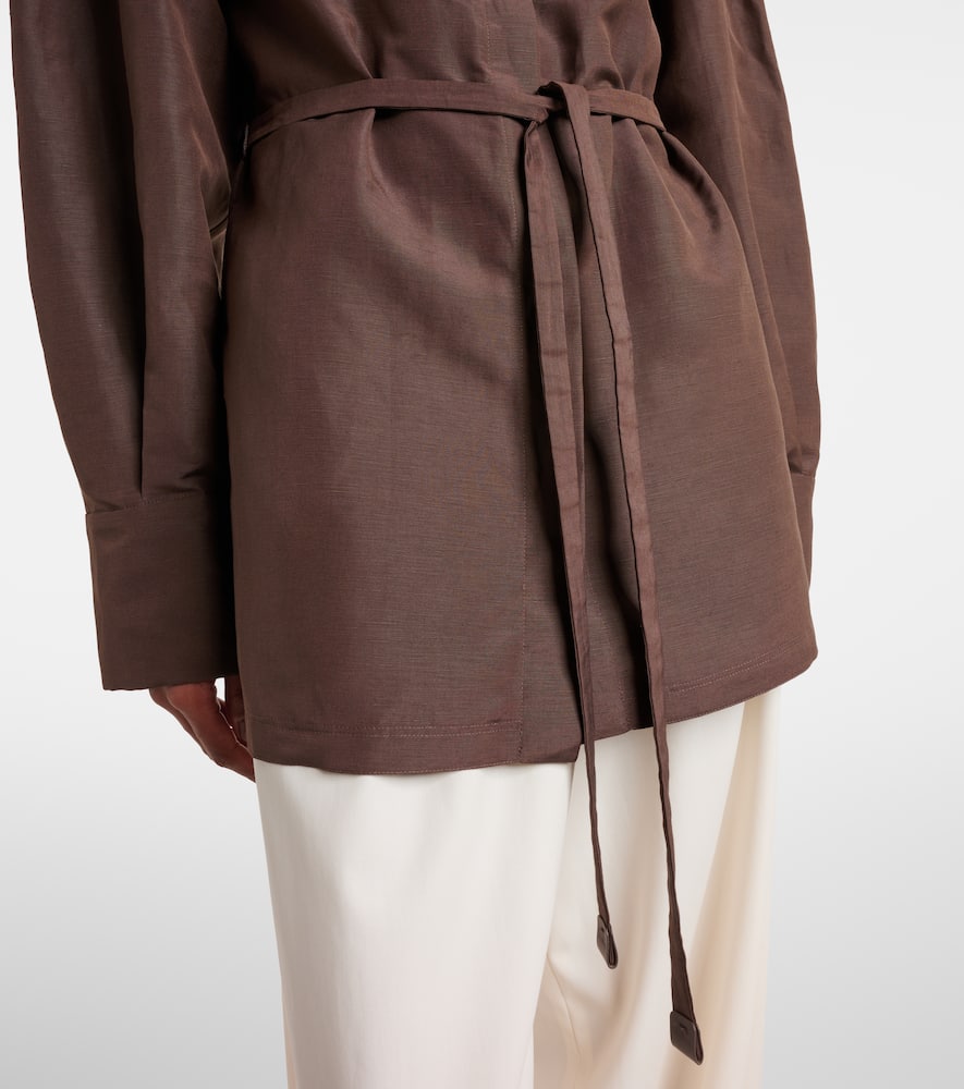 Affari belted linen and silk shirt