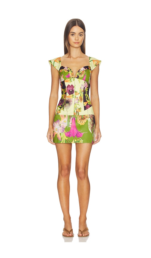Muma World Mixed Canopy Celine Mini Dress in Green,Lemon. - M also in L