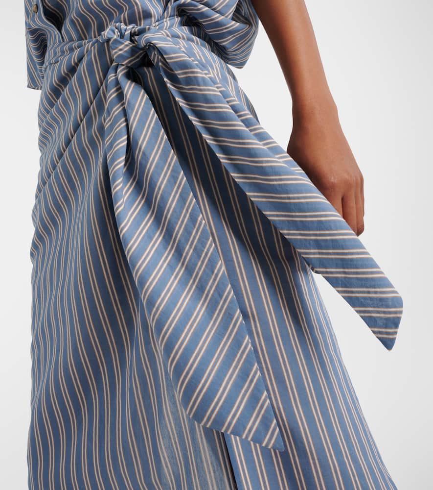 Striped cotton and silk wrap skirt