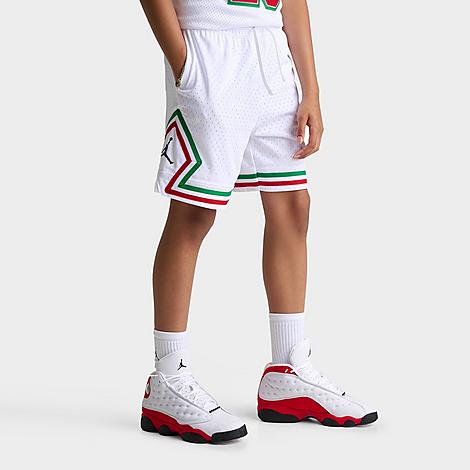 Big Kids Dri-FIT Diamond Mesh Basketball Shorts in White/Red/Green