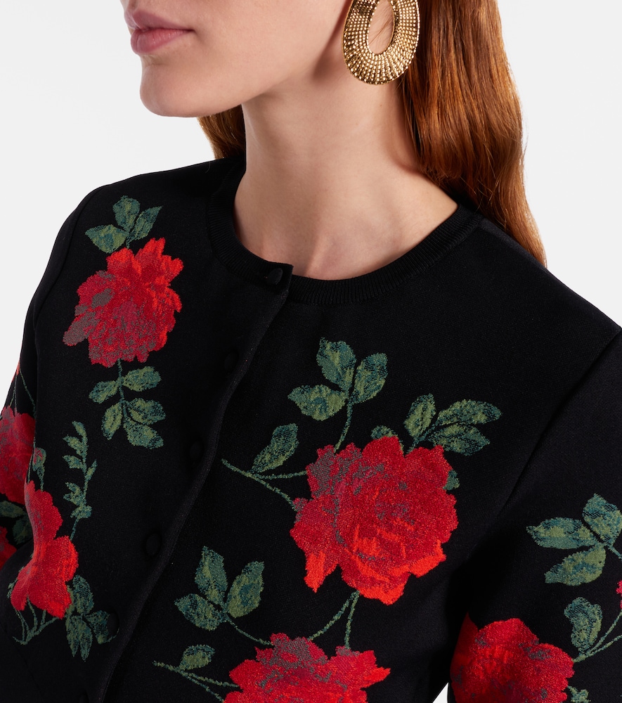 Floral cropped jacquard cardigan