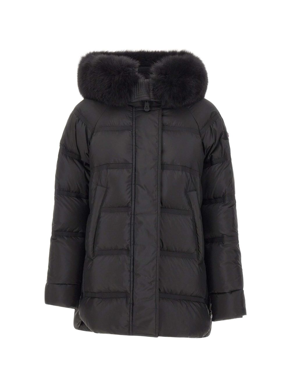 Quilted Fur-Trimmed Down Jacket — Black
