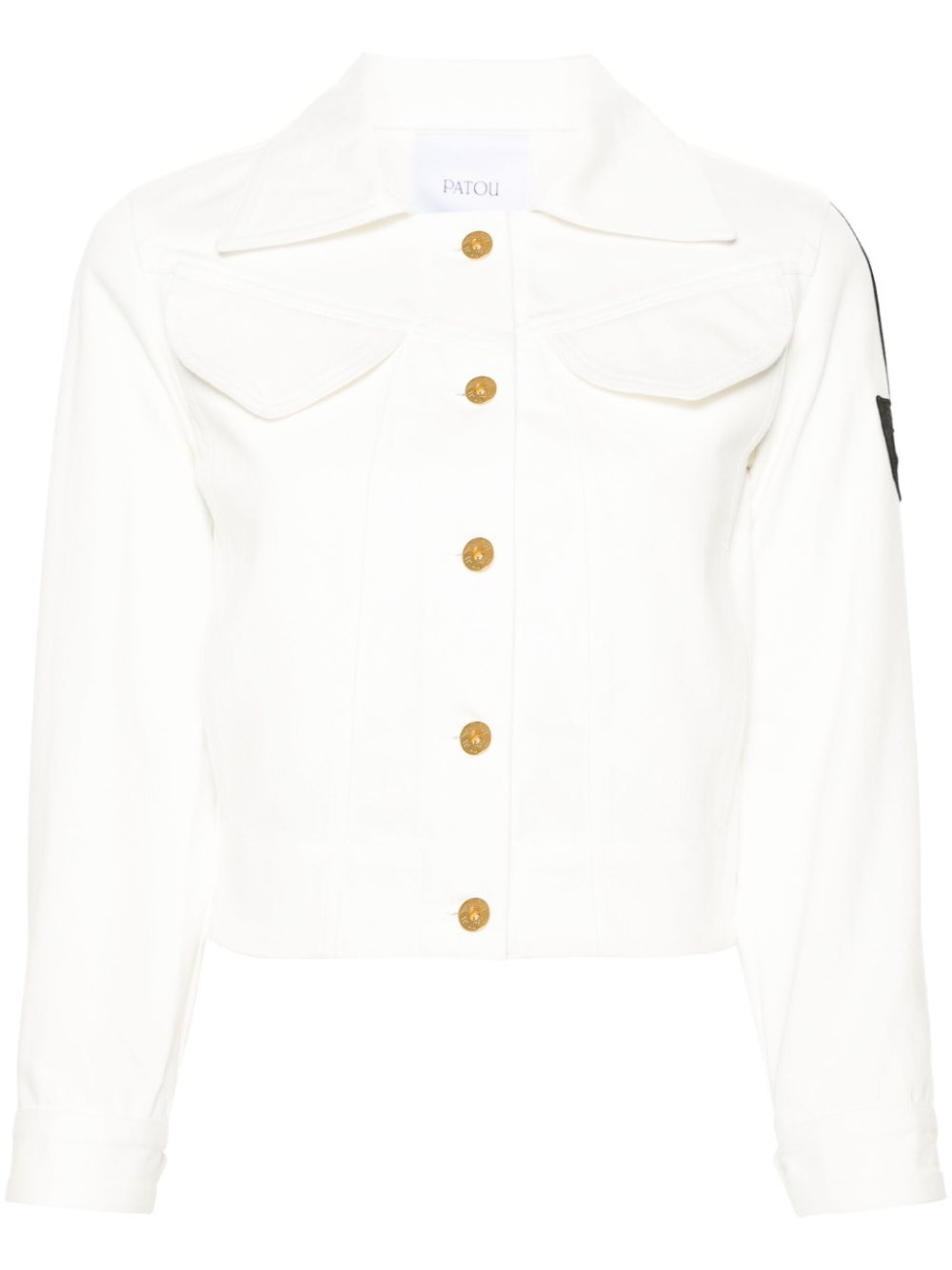 Logo-patch cropped denim jacket - White