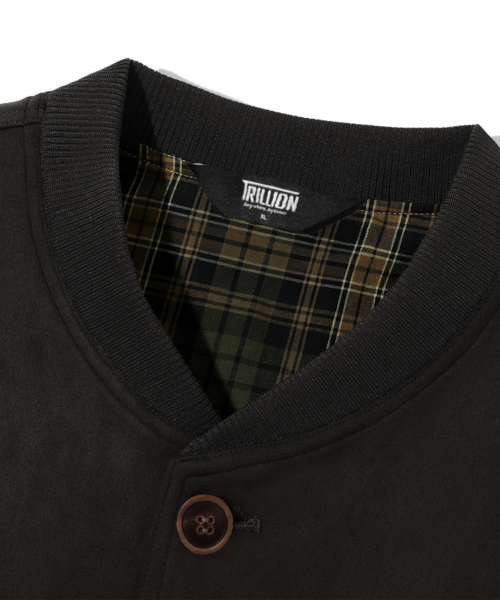 Two Pocket Button Suede Bomber Jacket_Black