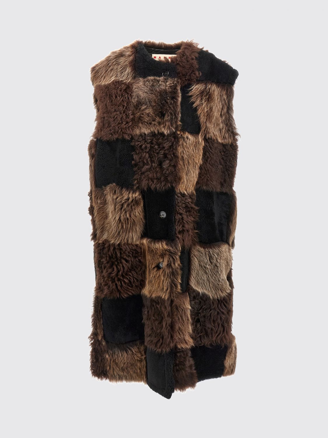 Patchwork faux fur gilet - ブラウン