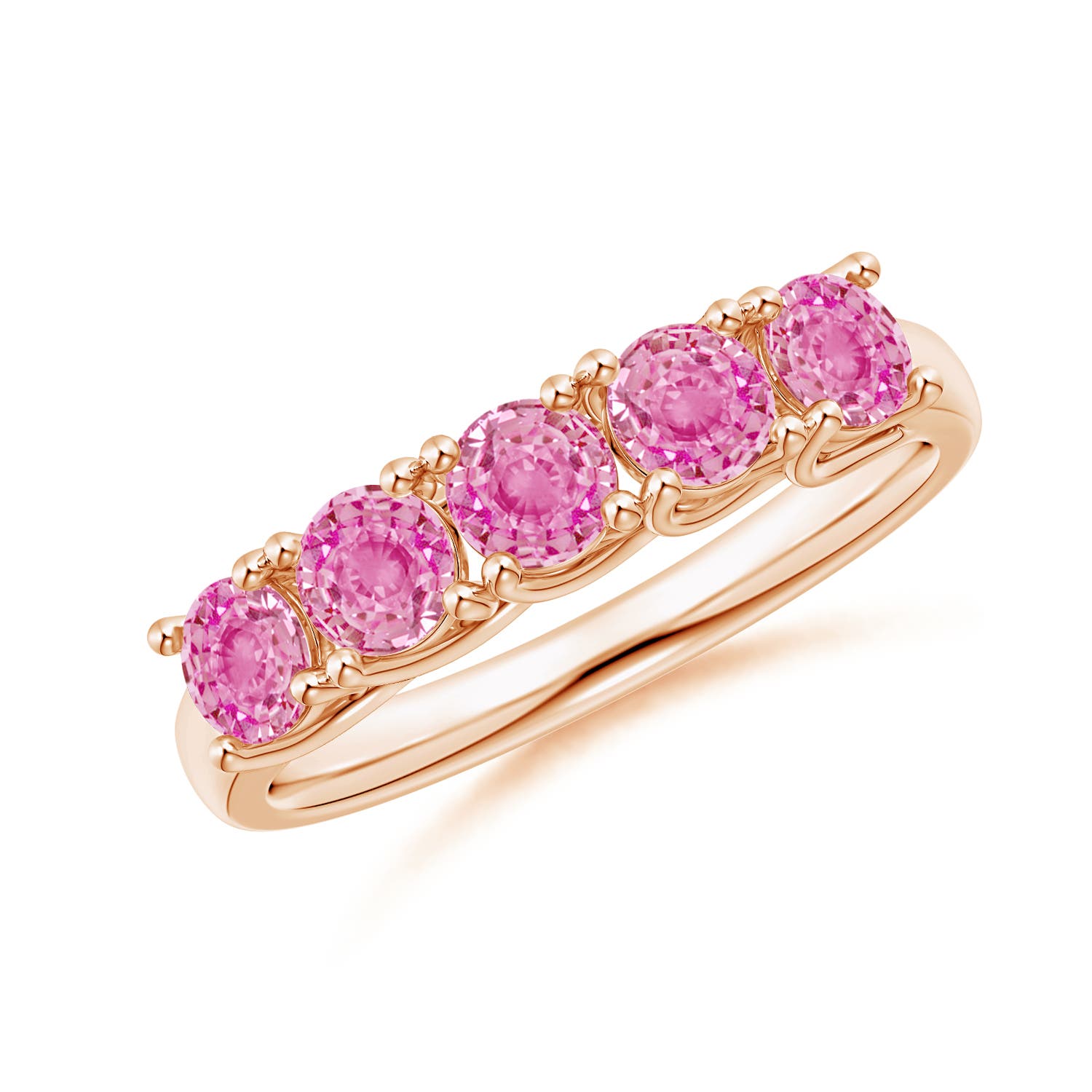 Angara 1.35 Carats Half Eternity Five Stone Pink Sapphire Wedding Ring in 18K Rose Gold