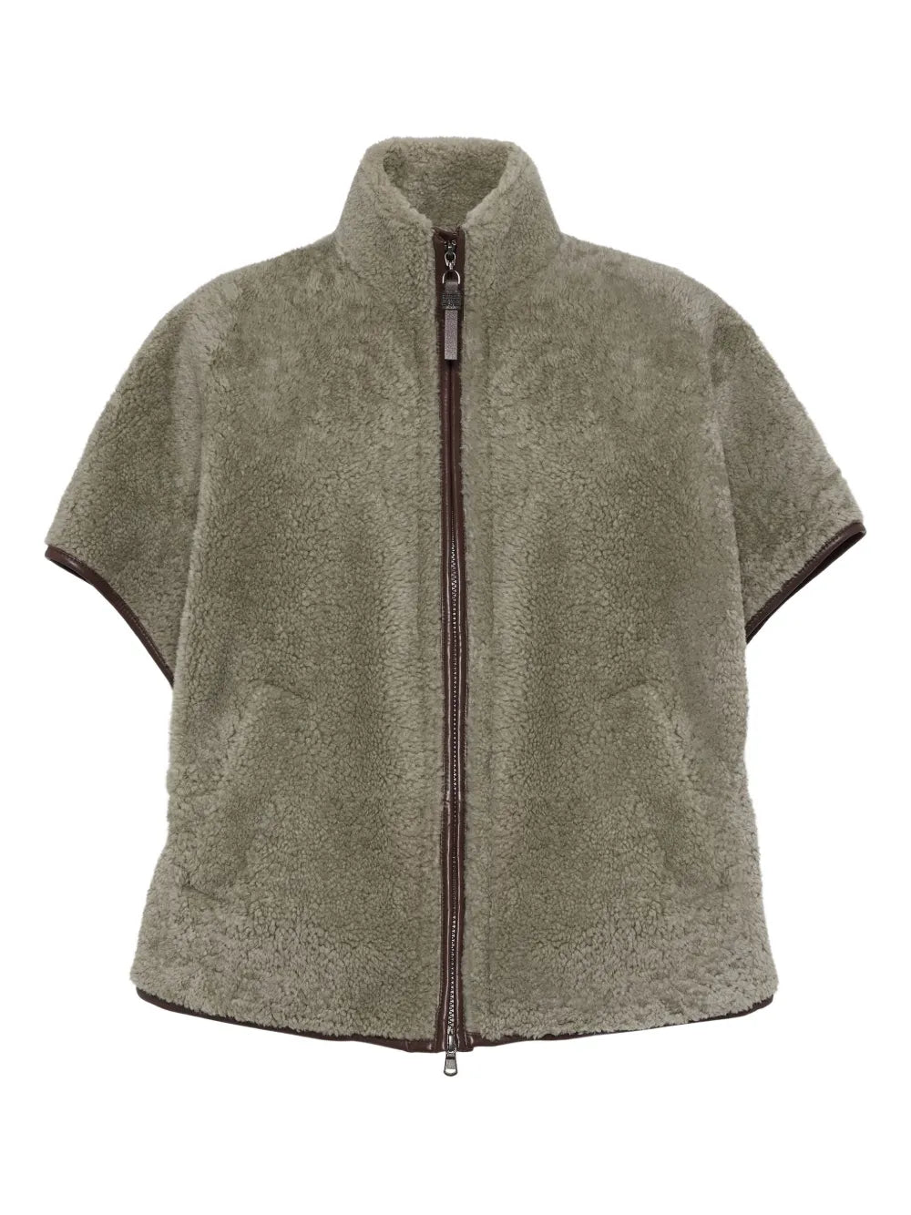 Monili Chain-Detail Shearling Jacket — Taupe Grey
