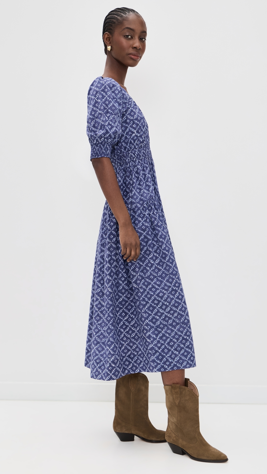 Abby Dress Indigo Lattice