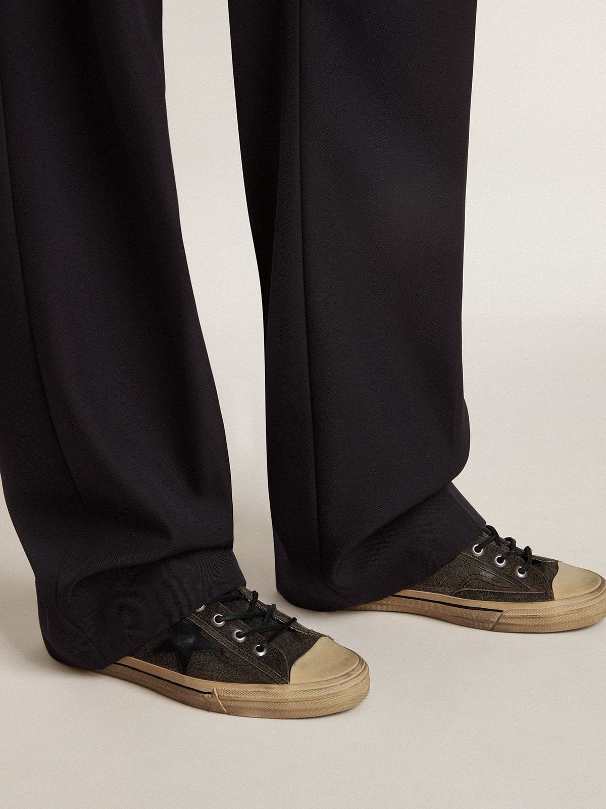 Golden Goose - Men’s V-star In Black Suede With Black Leather Star, Man