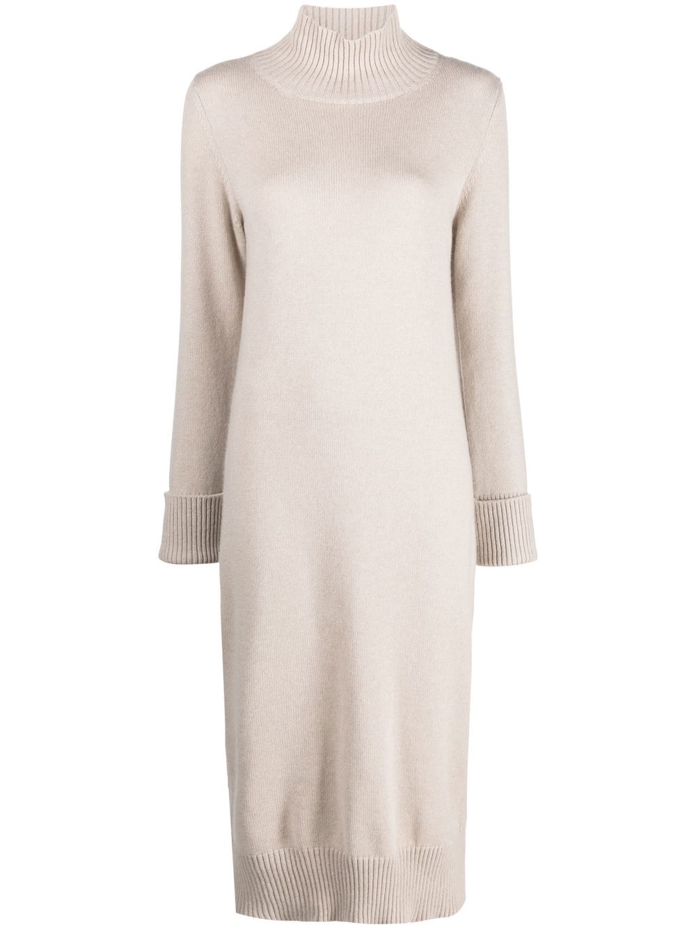 Funnel-neck knitted midi dress - Neutrals