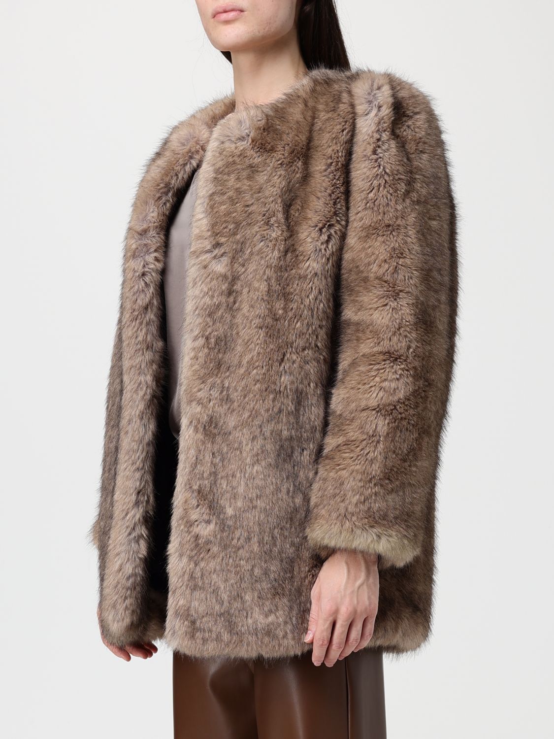 Fur Coat Woman color Beige