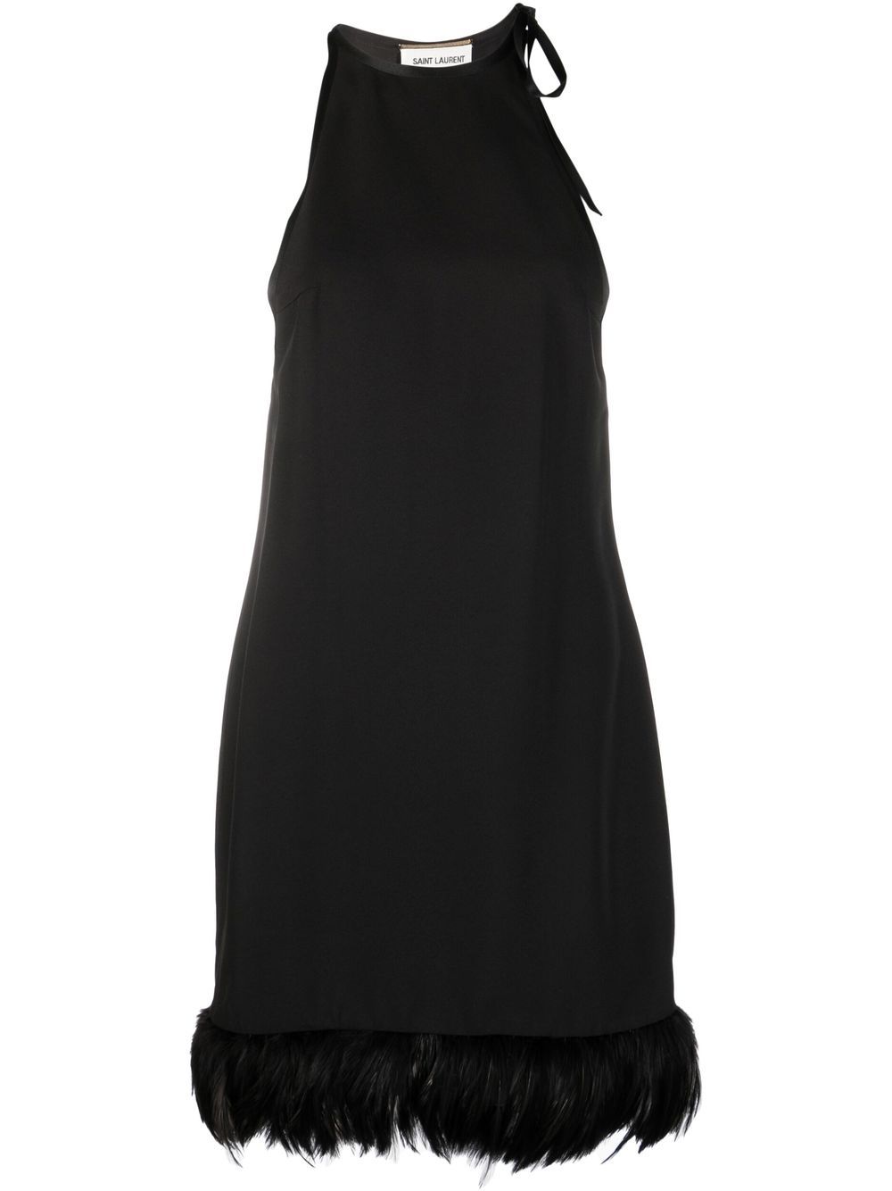 Feather-trim sleeveless mini dress - Black