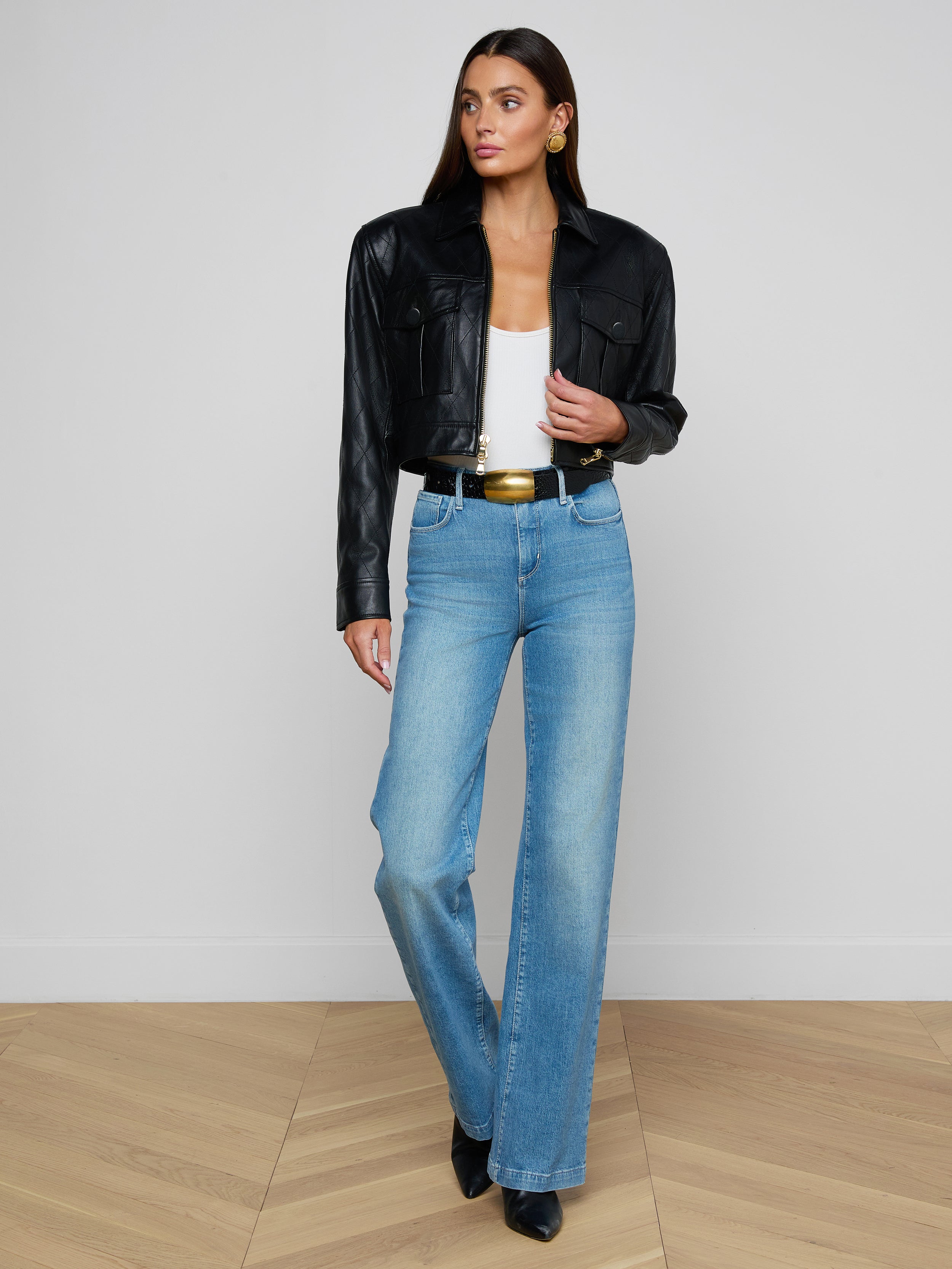 Micah Oversized Leather Jacket In Black