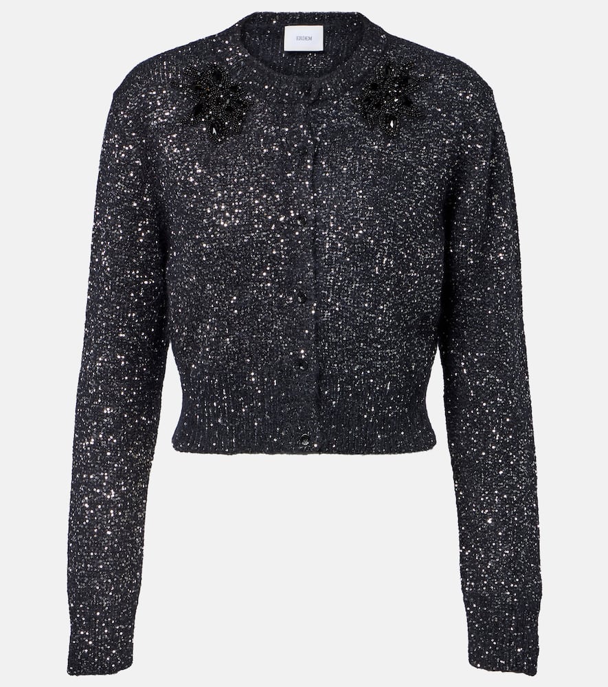Embellished cropped alpaca-blend cardigan
