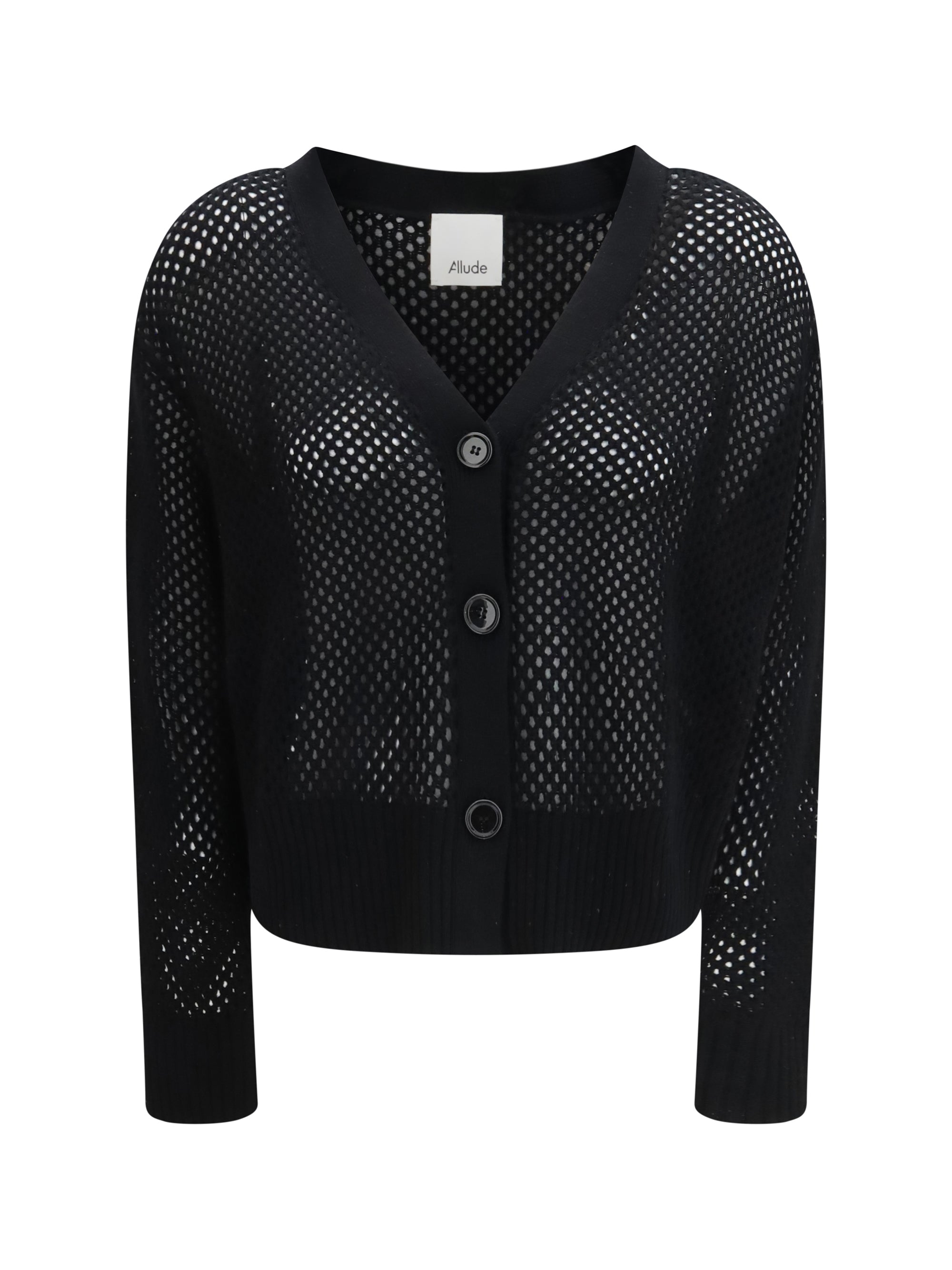 Open-Knit Virgin Wool and Cashmere Cardigan — Black