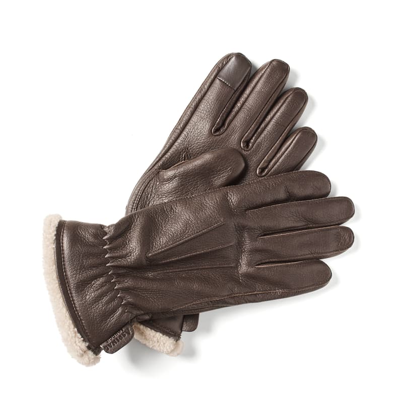 Men's Deerskin Leather Gloves in Chocolate Deerskin with Shearling Cuff