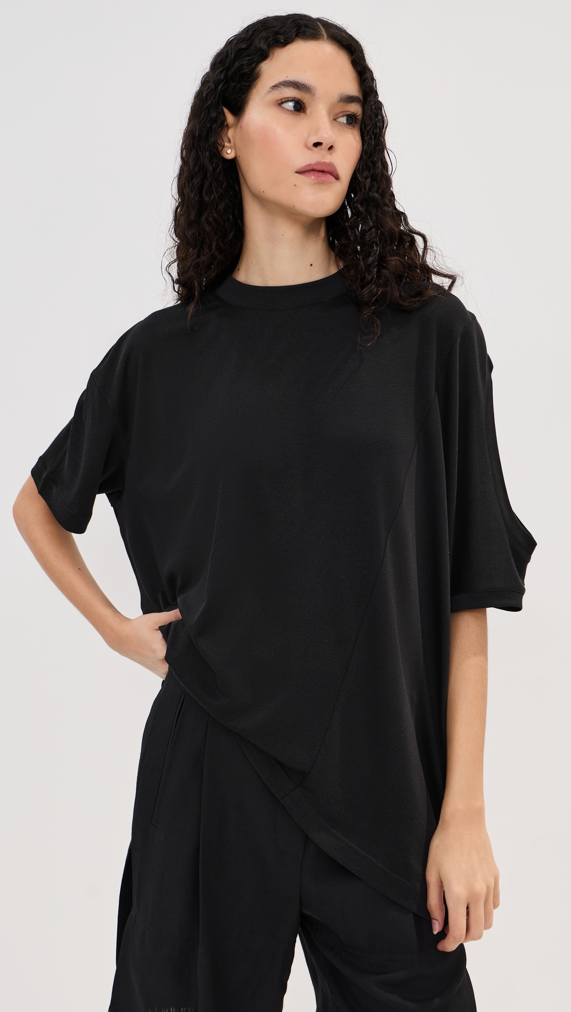 Combined Silk T-Shirt Black