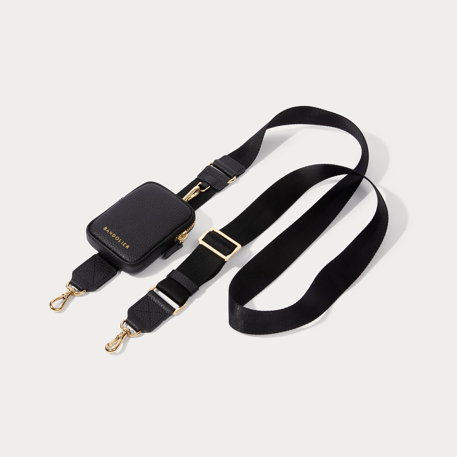 Bodie Crossbody Strap Only with Mini Zip Pouch in Black/Gold | Genuine Leather |