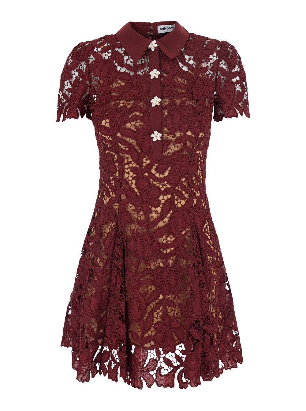 Lace-Trimmed Mini Dress — Burgundy