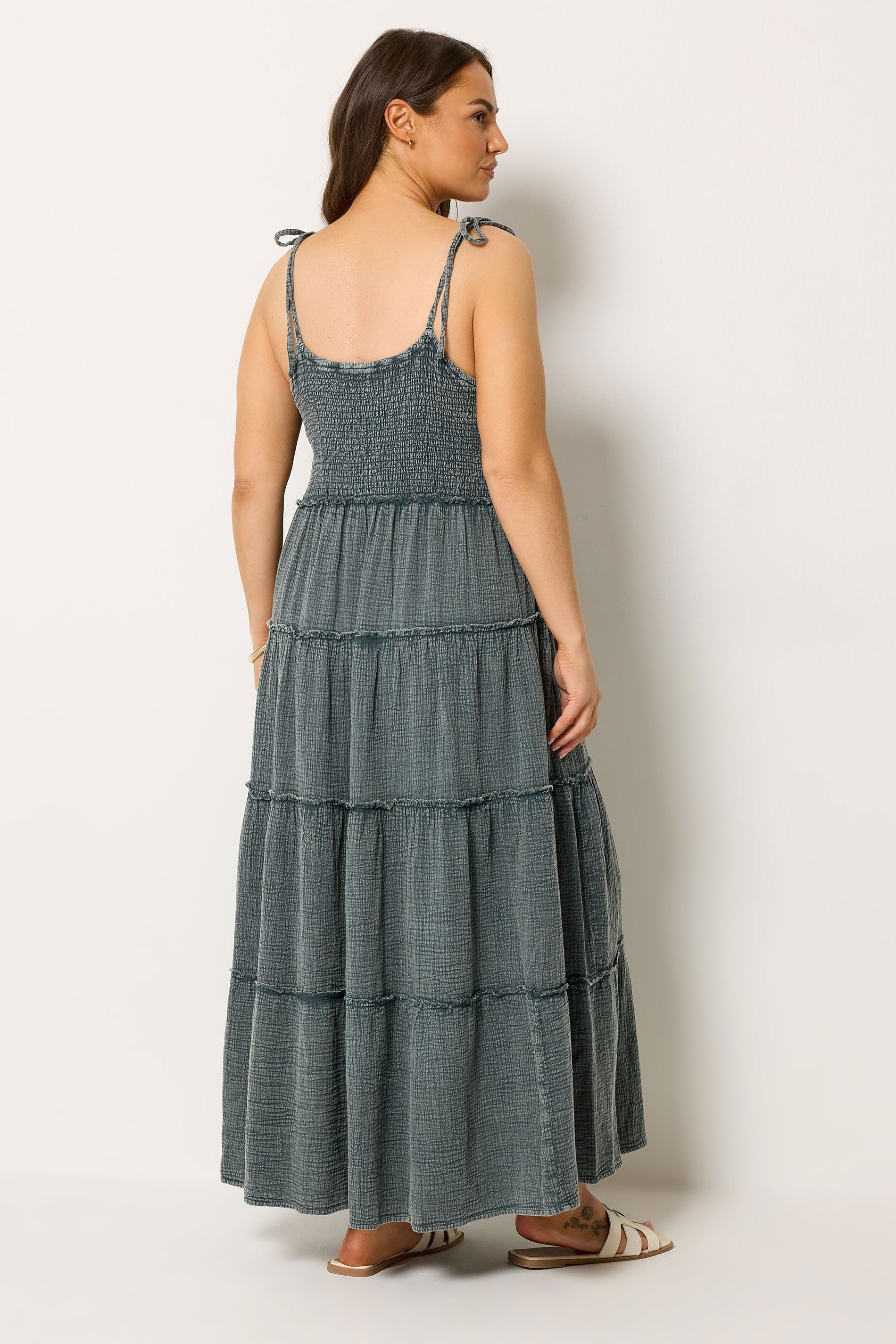 Yours Cheesecloth Tiered Maxi Dress In Dark Grey