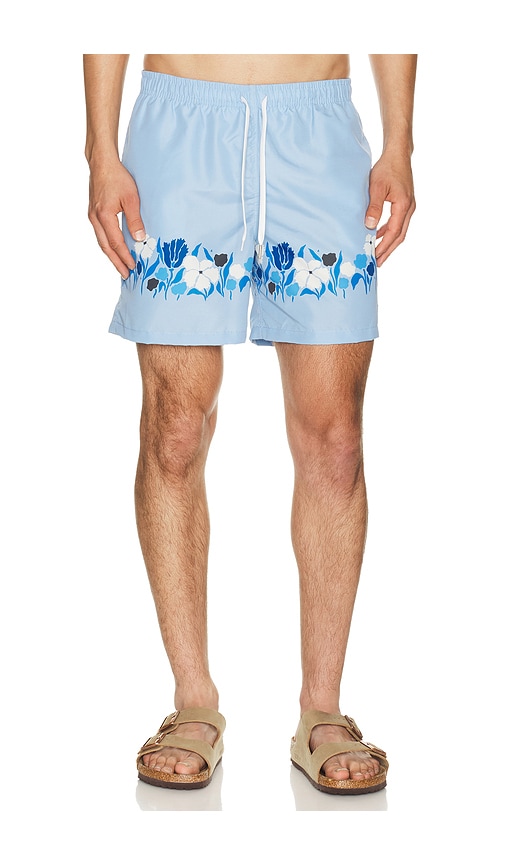 Bather Regatta Lawn Printed Swim Trunks in Blue. S. Also in M, L, XL/1X