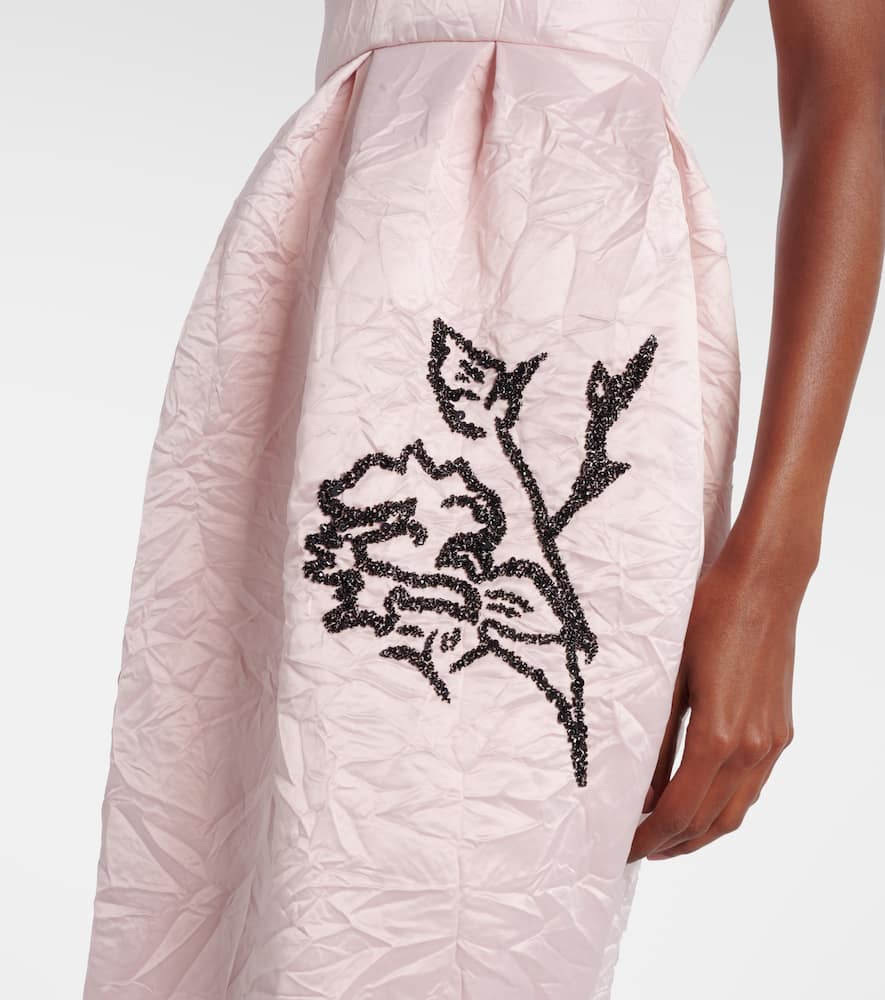Embroidered satin gown